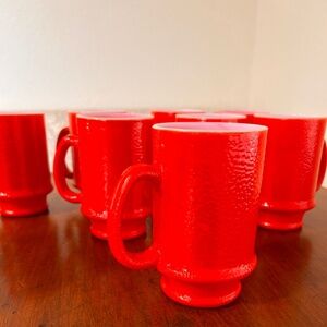 4 Vintage 60's Atlas Anchor Hocking FIre King RED Milkglass Mugs / Coffee Cups